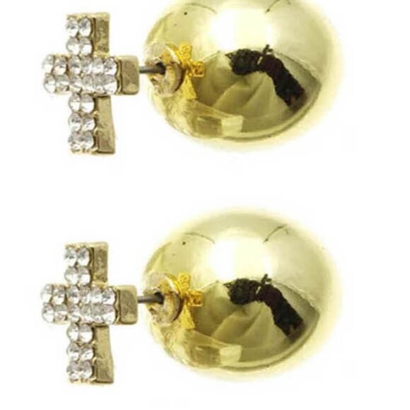 Reversible Crystal Cross and  Heart Snowflake Stud Earrings Set - Picture 2 of 7